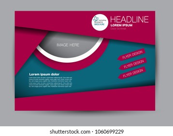 Landscape wide flyer template. Billboard banner abstract background design. Business, education, presentation, advertisement concept. Blue and pink color. Vector illustration.