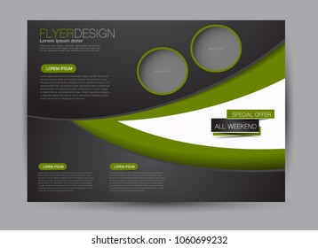 Landscape wide flyer template. Billboard banner abstract background design. Business, education, presentation, advertisement concept. Green and black color. Vector illustration.
