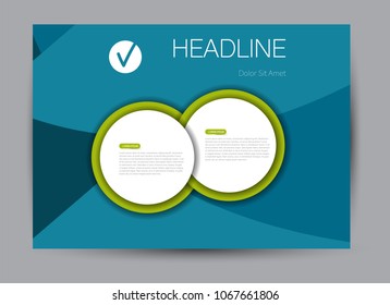 Landscape wide flyer template. Billboard banner abstract background design. Business, education, presentation, advertisement concept. Blue and green color. Vector illustration.