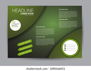 Landscape wide flyer template. Billboard banner abstract background design. Business, education, presentation, advertisement concept. Green color. Vector illustration.