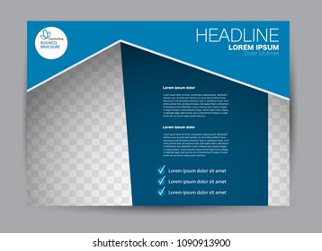 Landscape wide flyer template. Billboard banner abstract background design. Business, education, presentation, advertisement concept. Blue color. Vector illustration.