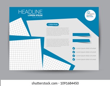 Landscape wide flyer template. Billboard banner abstract background design. Business, education, presentation, advertisement concept. Blue color. Vector illustration.