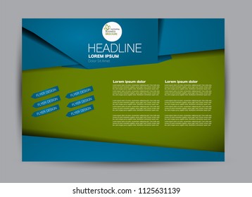 Landscape wide flyer template. Billboard banner abstract background design. Business, education, presentation, advertisement concept. Blue and green color. Vector illustration.