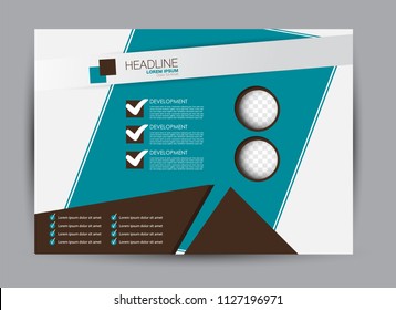 Landscape wide flyer template. Billboard banner abstract background design. Business, education, presentation, advertisement concept. Blue and brown color. Vector illustration.