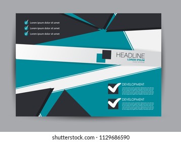 Landscape wide flyer template. Billboard banner abstract background design. Business, education, presentation, advertisement concept. Blue color. Vector illustration.