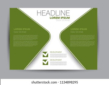 Landscape wide flyer template. Billboard banner abstract background design. Business, education, presentation, advertisement concept. Green color. Vector illustration.