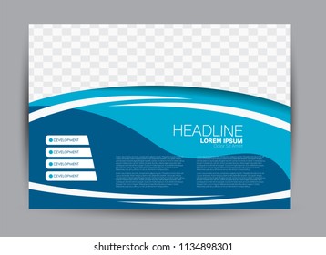 Landscape wide flyer template. Billboard banner abstract background design. Business, education, presentation, advertisement concept. Blue color. Vector illustration.