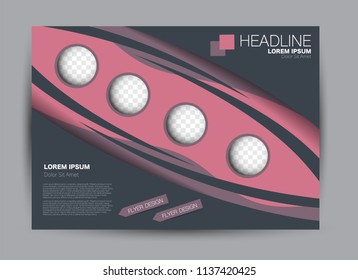 Landscape wide flyer template. Billboard banner abstract background design. Business, education, presentation, advertisement concept. Pink color. Vector illustration.