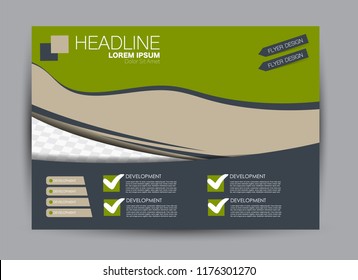 Landscape wide flyer template. Billboard banner abstract background design. Business, education, presentation, advertisement concept. Brown and green color. Vector illustration.