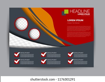 Landscape wide flyer template. Billboard banner abstract background design. Business, education, presentation, advertisement concept. Red and orange color. Vector illustration.