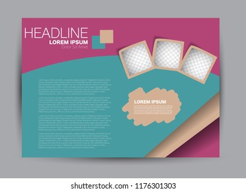 Landscape wide flyer template. Billboard banner abstract background design. Business, education, presentation, advertisement concept. Blue and green color. Vector illustration.