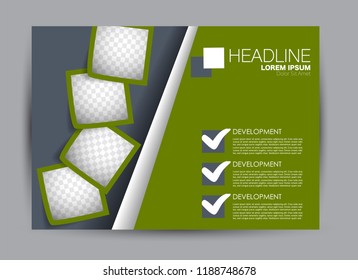 Landscape wide flyer template. Billboard banner abstract background design. Business, education, presentation, advertisement concept. Green color. Vector illustration.