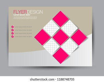 Landscape wide flyer template. Billboard banner abstract background design. Business, education, presentation, advertisement concept. Pink color. Vector illustration.