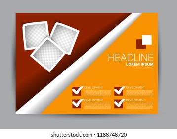 Landscape wide flyer template. Billboard banner abstract background design. Business, education, presentation, advertisement concept. Red and orange color. Vector illustration.