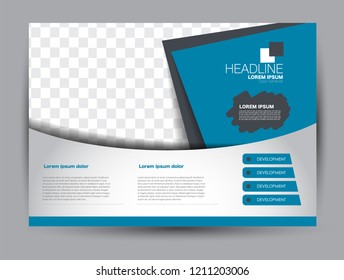 Landscape wide flyer template. Billboard banner abstract background design. Business, education, presentation, advertisement concept. Blue and grey color. Vector illustration.