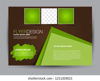 Landscape wide flyer template. Billboard banner abstract background design. Business, education, presentation, advertisement concept. Green and brown color. Vector illustration.
