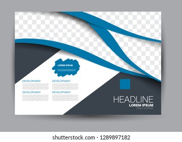 Landscape wide flyer template. Billboard banner abstract background design. Business, education, presentation, advertisement concept. Blue and grey color. Vector illustration.