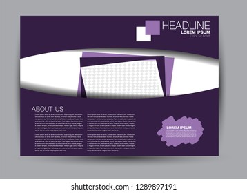 Landscape wide flyer template. Billboard banner abstract background design. Business, education, presentation, advertisement concept. Purple color. Vector illustration.
