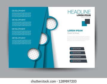 Landscape wide flyer template. Billboard banner abstract background design. Business, education, presentation, advertisement concept. Blue color. Vector illustration.