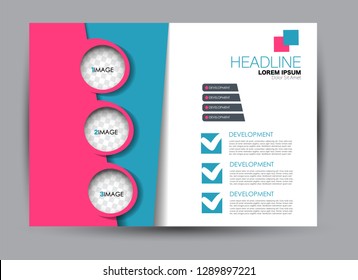 Landscape wide flyer template. Billboard banner abstract background design. Business, education, presentation, advertisement concept. Pink and blue color. Vector illustration.