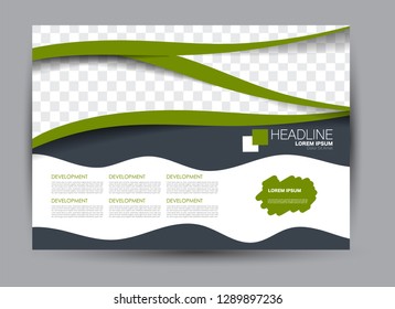 Landscape wide flyer template. Billboard banner abstract background design. Business, education, presentation, advertisement concept. Green and grey color. Vector illustration.