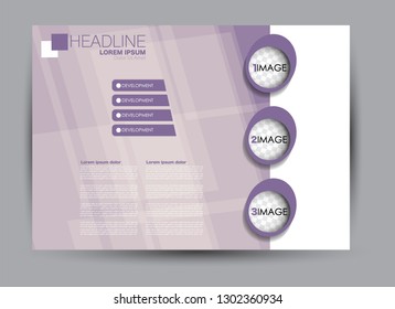 Landscape wide flyer template. Billboard banner abstract background design. Business, education, presentation, advertisement concept. Purple color. Vector illustration.