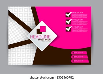 Landscape wide flyer template. Billboard banner abstract background design. Business, education, presentation, advertisement concept. Pink and brown color. Vector illustration.