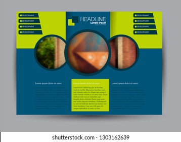 Landscape wide flyer template. Billboard banner abstract background design. Business, education, presentation, advertisement concept. Blue and green color. Vector illustration.