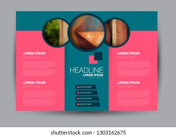 Landscape wide flyer template. Billboard banner abstract background design. Business, education, presentation, advertisement concept. Blue and pink color. Vector illustration.