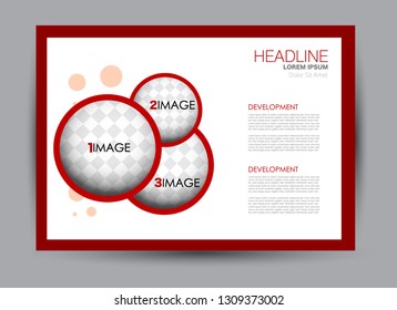 Landscape wide flyer template. Billboard banner abstract background design. Business, education, presentation, advertisement concept. Red and orange color. Vector illustration.