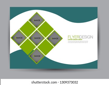 Landscape wide flyer template. Billboard banner abstract background design. Business, education, presentation, advertisement concept. Green color. Vector illustration.
