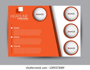 Landscape wide flyer template. Billboard banner abstract background design. Business, education, presentation, advertisement concept. Orange color. Vector illustration.