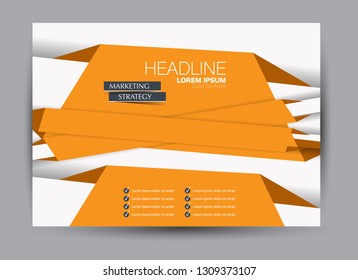 Landscape wide flyer template. Billboard banner abstract background design. Business, education, presentation, advertisement concept. Orange color. Vector illustration.
