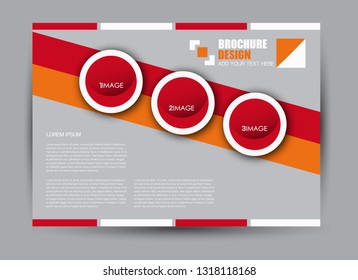 Landscape wide flyer template. Billboard banner abstract background design. Business, education, presentation, advertisement concept. Red and orange color. Vector illustration.