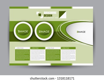 Landscape wide flyer template. Billboard banner abstract background design. Business, education, presentation, advertisement concept. Green color. Vector illustration.