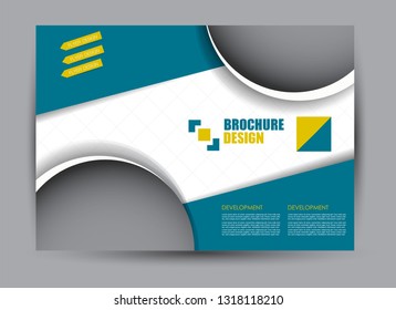 Landscape wide flyer template. Billboard banner abstract background design. Business, education, presentation, advertisement concept. Blue and yellow color. Vector illustration.