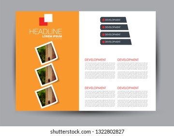Landscape wide flyer template. Billboard banner abstract background design. Business, education, presentation, advertisement concept. Orange color. Vector illustration.