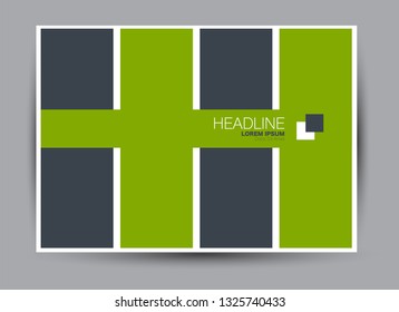 Landscape wide flyer template. Billboard banner abstract background design. Business, education, presentation, advertisement concept. Green and grey color. Vector illustration.