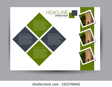 Landscape wide flyer template. Billboard banner abstract background design. Business, education, presentation, advertisement concept. Green and grey color. Vector illustration.