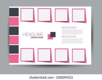 Landscape wide flyer template. Billboard banner abstract background design. Business, education, presentation, advertisement concept. Pink color. Vector illustration.