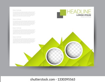Landscape wide flyer template. Billboard banner abstract background design. Business, education, presentation, advertisement concept. Green color. Vector illustration.