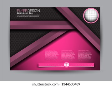 Landscape wide flyer template. Billboard banner abstract background design. Business, education, presentation, advertisement concept. Black and pink color. Vector illustration.