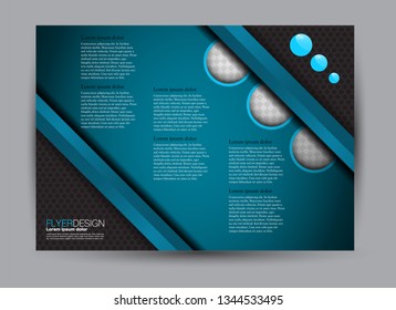 Landscape wide flyer template. Billboard banner abstract background design. Business, education, presentation, advertisement concept. Black and blue color. Vector illustration.