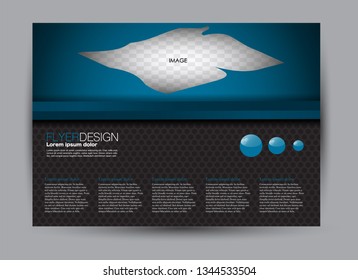 Landscape wide flyer template. Billboard banner abstract background design. Business, education, presentation, advertisement concept. Black and blue color. Vector illustration.