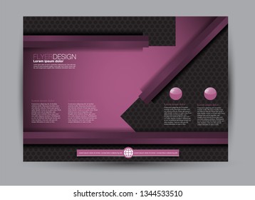 Landscape wide flyer template. Billboard banner abstract background design. Business, education, presentation, advertisement concept. Black and purple color. Vector illustration.
