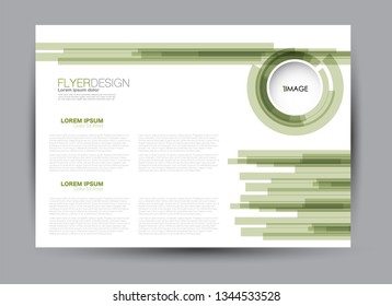 Landscape wide flyer template. Billboard banner abstract background design. Business, education, presentation, advertisement concept. Green color. Vector illustration.