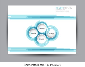 Landscape wide flyer template. Billboard banner abstract background design. Business, education, presentation, advertisement concept. Blue color. Vector illustration.