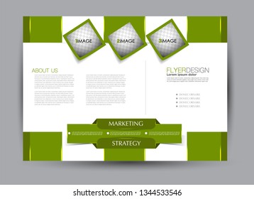 Landscape wide flyer template. Billboard banner abstract background design. Business, education, presentation, advertisement concept. Green color. Vector illustration.