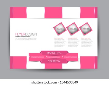 Landscape wide flyer template. Billboard banner abstract background design. Business, education, presentation, advertisement concept. Pink color. Vector illustration.