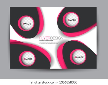 Landscape wide flyer template. Billboard banner abstract background design. Business, education, presentation, advertisement concept. Black and pink color. Vector illustration.